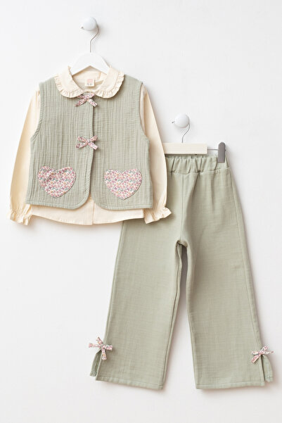 Minipodyum Муслинова жилетка с панделка и удобни панталони 3-компонентен праз...