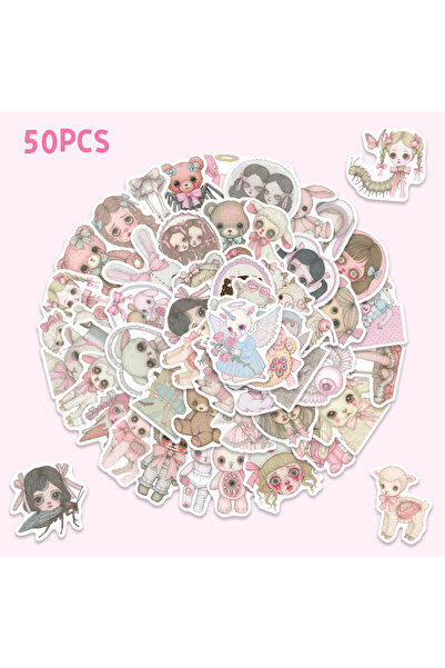 Choice 50PCS 50PCS Pink Creepy Style Girl Stickers Gothic Horror Decal Phone Case Laptop Guitar Travel Lug