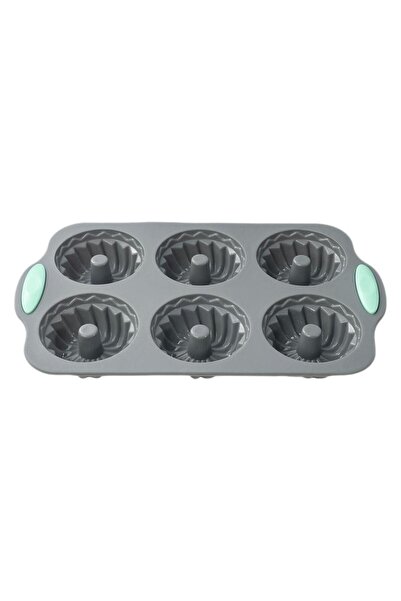 Choice قالب دونات سيليكون رمادي بستة فتحات، غير لاصق، صينية خبز، قابل لإعادة الاستخدام، مزين بزهرة الدونات والدوامة