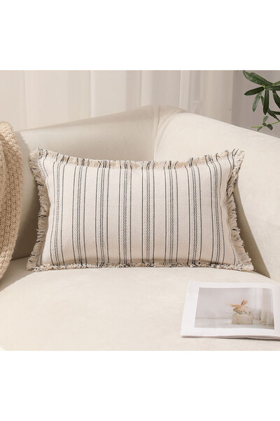 Choice أغطية وسائد صيفية سوداء بنمط بوهيمي، مقاس 30×50 سم، مناسبة لغرفة المعي...