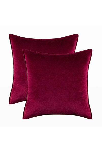 Choice غطاءان مخمليان للوسائد، مقاس 50×50 سم، لون عنابي، طقم من قطعتين، غطاء ...