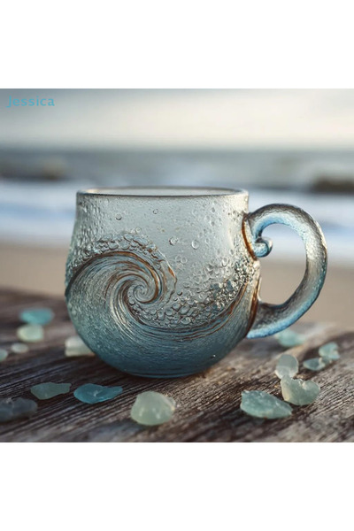 Choice 301-400ml ♥Glass Wave Cup Unique Textured Beach Lovers Themed Mug 12OZ