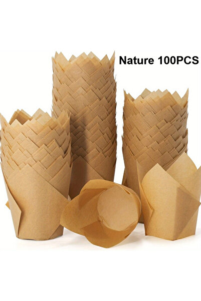 Choice Nature 100Pcs 50/100PCS Tulip Cake Paper Cups Oven Baked Oil Proof Cak...
