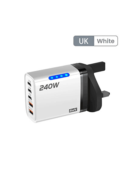 Choice شاحن مكتبي أبيض 5 في 1 بتقنية GaN ومنفذ USB-C، مزود بمقبس بريطاني، بقد...