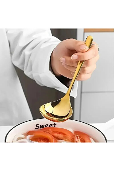 Choice S 1pc golden 1Pcs Big Head Stainless Steel Round Spoon Household Spoon Handle Hotel Hot Pot Spoon S