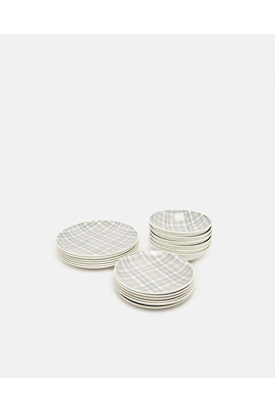 REDTAG طقم عشاء أبيض ورمادي (18 قطعة)