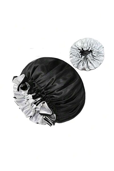choice2 قبعة ساتان سوداء ثنائية اللون، قطعة واحدة، قبعة حريرية للنوم، قبعة سا...