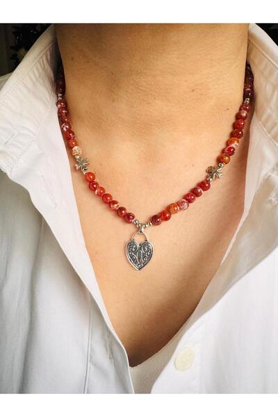 DEVİ fashion Agate Natural Stone Design Necklace 45 cm