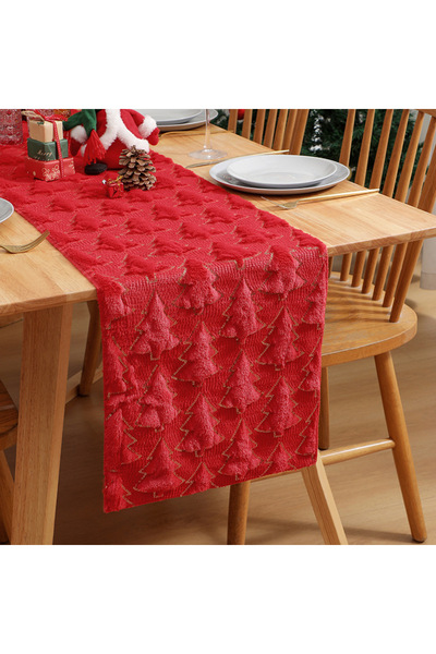 Choice 33x93cm Red Red Christmas Tree Table Runner Soft Plush Faux Fur Jacqua...
