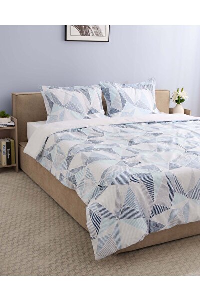 REDTAG Blue 4 Piece Geometric Printed Comforter Set (Double Size)