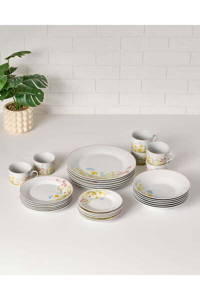 REDTAG طقم عشاء دائري أبيض بنقشة زهور (30 قطعة)