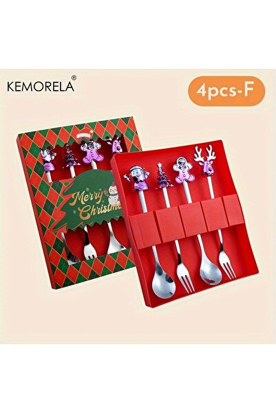Choice 4pcs-F KEMORELA 2/4/6PCS Christmas Stainless Steel Spoon Christmas Deer Tableware Coffee Spoon Desse
