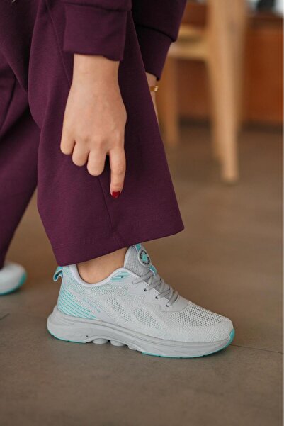 Elvin Shoe Kadın Gri Yeşil Sneaker Günlük Rahat Spor Ayakkabı 043