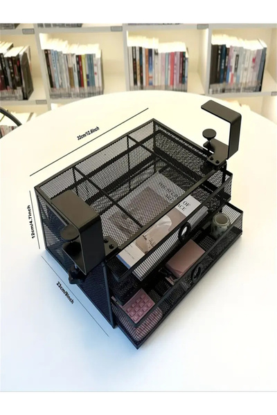 Choice black Desktop Drawer Organizer Clip-On Type, Mesh Metal Desktop Drawer Attachment, 2 Drawers Slide O