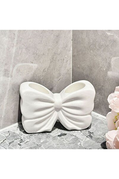 Choice حامل فرشاة أسنان كهربائية على شكل فيونكة بيضاء على شكل فراشة، حوض غسيل الحمام، فرشاة أسنان ومعجون أسنان