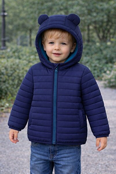 PEKA içi polar kapüşonlu lacivert çocuk mont
