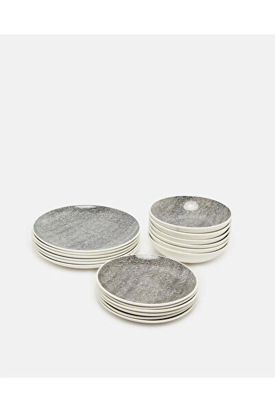 REDTAG Grey Printed Dinner Set (18 Piece)