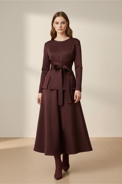 Soul طقم تنورة أنيقة للنساء مع حزام - 32459TKS - لون بورجندي