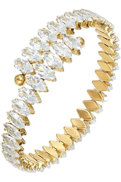 Arabest Rhinestone Cuff Bracelet, Cubic Zirconia Tennis Bracelets, Open Adjustable Elastic Bangle for Women