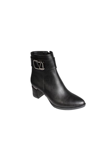 Yaz Kış Ayakkabı Yazkiş Women's 6cm Heeled Stone Buckle Zippered Boots Ankle ...