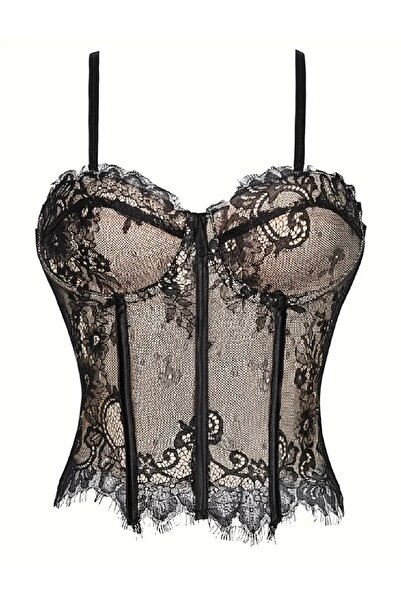 Ceren Öncel Atelier Siyah Çiçekli Dantel Büstiyer Korse