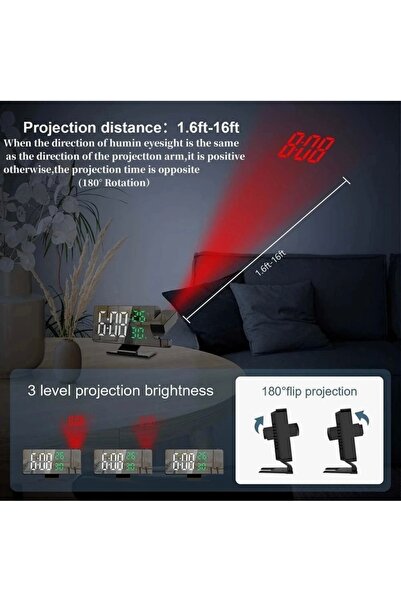 GAOSIIO Projeksiyonlu LED Alarmlı Masa Saati