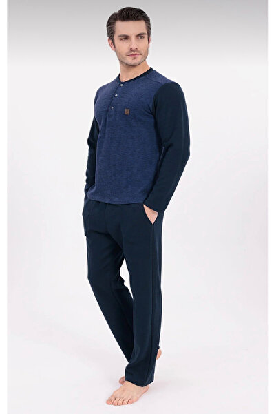 Pelin Men's Long Sleeve Placket Thick 100% Cotton Pajama Set-6212