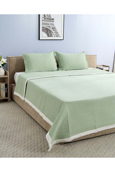 REDTAG Olive 3 Piece Striped Bedspread (Double Size)