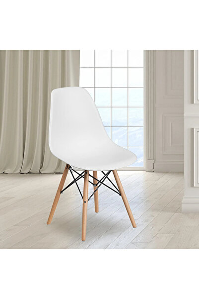 Primo Plus White wooden office chair with natural wood legs, suitable for the kitchen, dining room, bedroom, and living room.