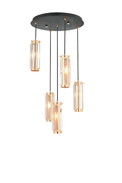 HubRom Πολυέλαιος, NATALI 7000-9040-5CUU 30x75 cm 5xE14-40W Ροζ Χρυσό