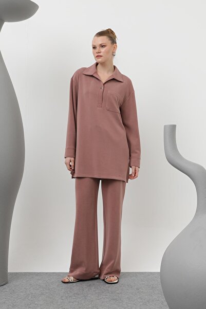 Loreen Жіночий комплект з брюками на застібках та кишенями - 20605TKS - ROSE