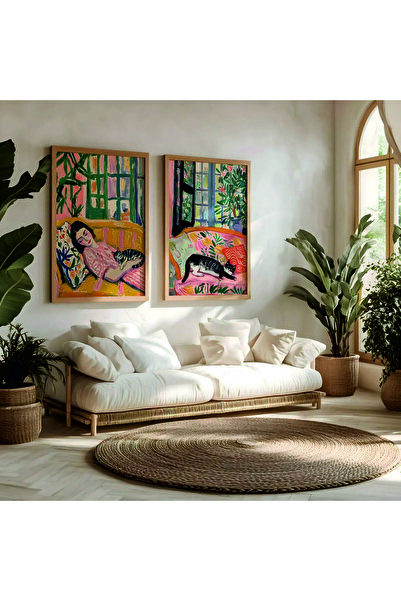 woodhomeworks Ahşap Çerçeveli 2 Li tablo kedim ve ben