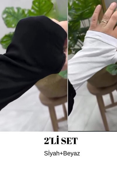 HANİQUE PARMAK GEÇMELİEsnek PENYE TESETTÜR KOLLUK ELDİVEN 2'Lİ SET- SİYAH BEYAZ ELDİVEN KOLLUK