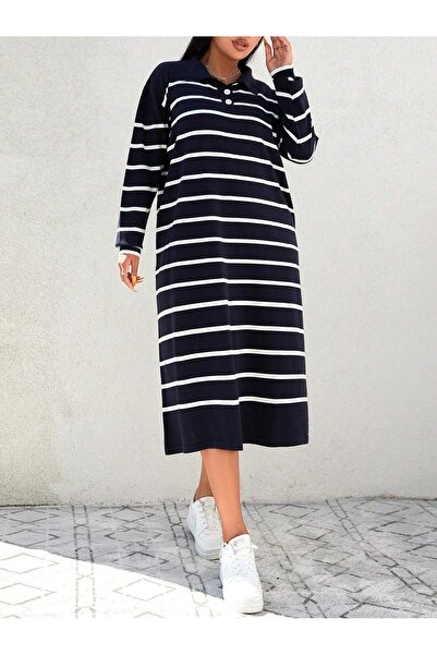 Get Crazy Women's Striped Polo Neck Knit Dress