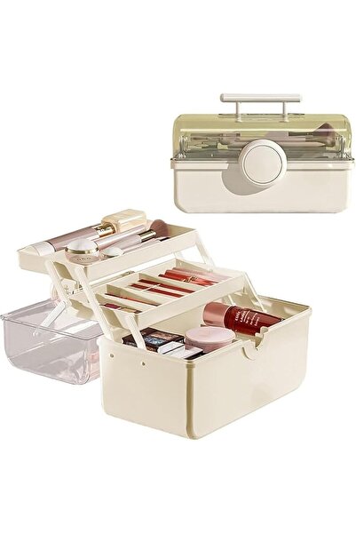 Arabest Large Capacity Makeup Storage Box, 3-layer Folding Makeup Organizer Tray Storage Box