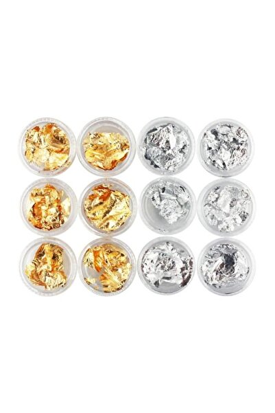 SELA Set de 12 folii creponate pentru unghii, aurii și argintii,