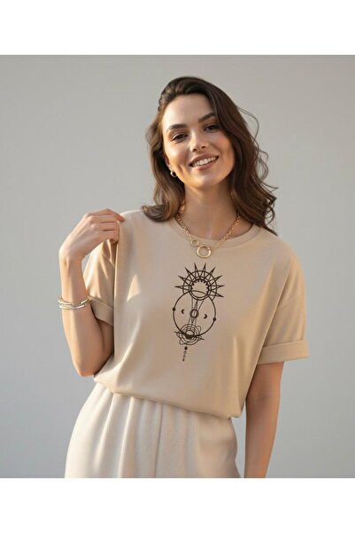 BUWOM تيشيرت نسائي من Moon Soul مطبوع برقبة دائرية