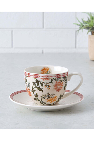 REDTAG White Floral Print Tea Cup And Saucer (2 Piece