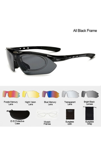 Choice نظارات شمسية سوداء بخمس عدسات لركوب الدراجات، نظارات رياضية للرجال، نظ...