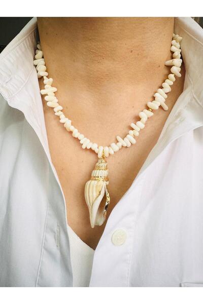 DEVİ fashion Sea Snail Shell Coral Necklace 45 cm