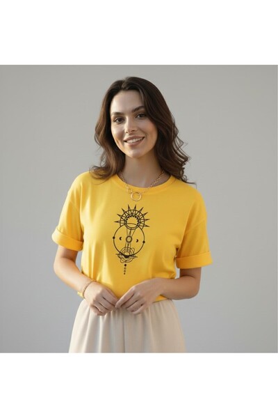 BUWOM تيشيرت نسائي من Moon Soul مطبوع برقبة دائرية