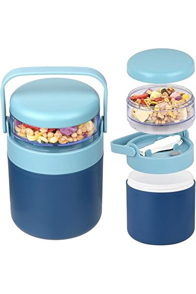 Arabest وعاء طعام مزدوج معزول بسعة 570 مل + 160 مل مع ملعقة قابلة للطي، للأطع...