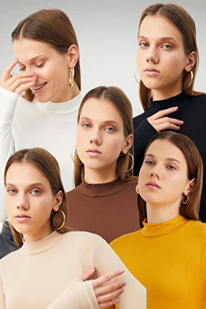 Ladima Women's Black Cream White Bitter Brown Mustard 5-Piece Finger Detailed Bodysuit