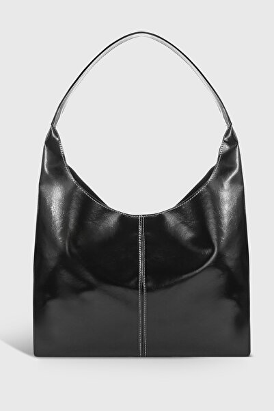 Housebags Rugan Siyah Geniş Kapasiteli Shopper Vintage Çanta 284