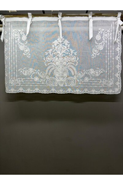 CASA NATURALE Keten Görünümlü süzene nakışlı Farbela Perde