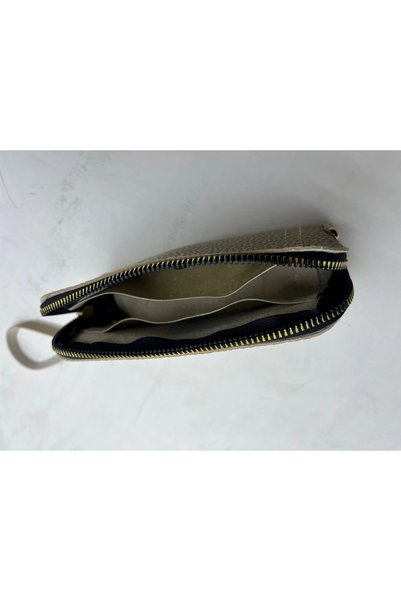 MeGass Dekor Leather Fabric Cream Color 17X10 cm Jewelry-Makeup Zipper Bag