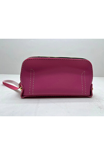 MeGass Dekor Leather Fabric Pink Color 17X10 cm Jewelry-Makeup Zipper Bag