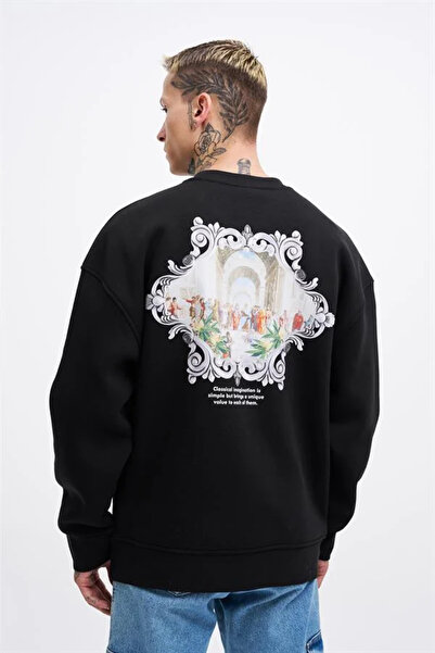 Machinist Pánská renesanční oversize černá mikina s potiskem