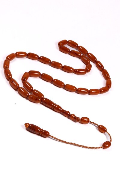 TESBİHKENTİ Fine Structure Dark Brown Capsule Squeeze Amber Prayer Beads