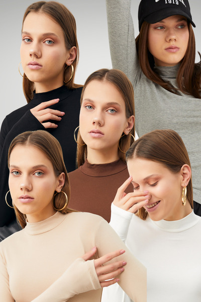 Ladima Women's Black Cream White Bitter Brown Light Gray 5-Finger Detailed Bodysuit